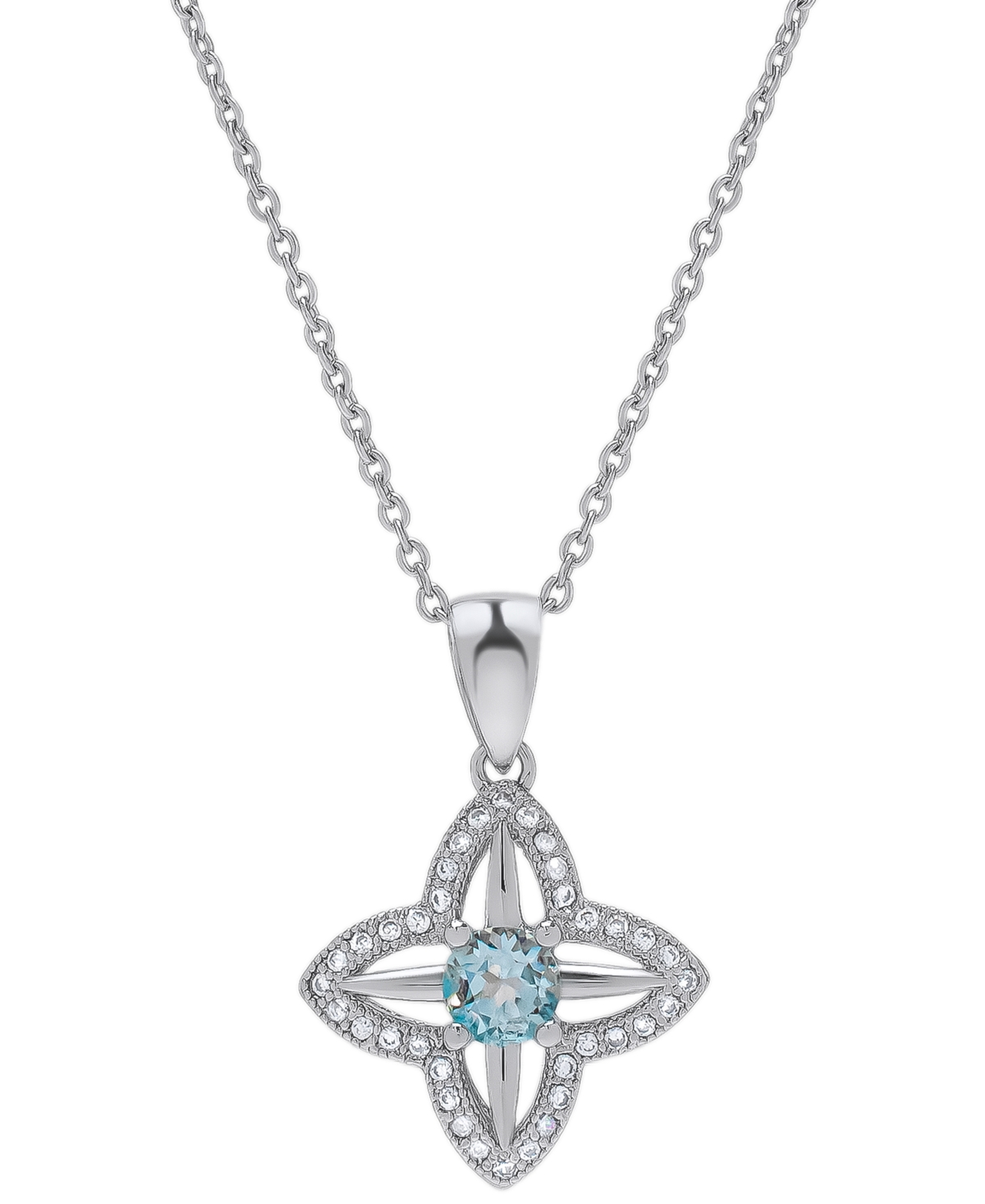 Macy's Blue Topaz (1/2 Ct. T.w.) & Lab-grown White Sapphire (1/10 Ct. T.w.) Star 18" Pendant Necklace In St