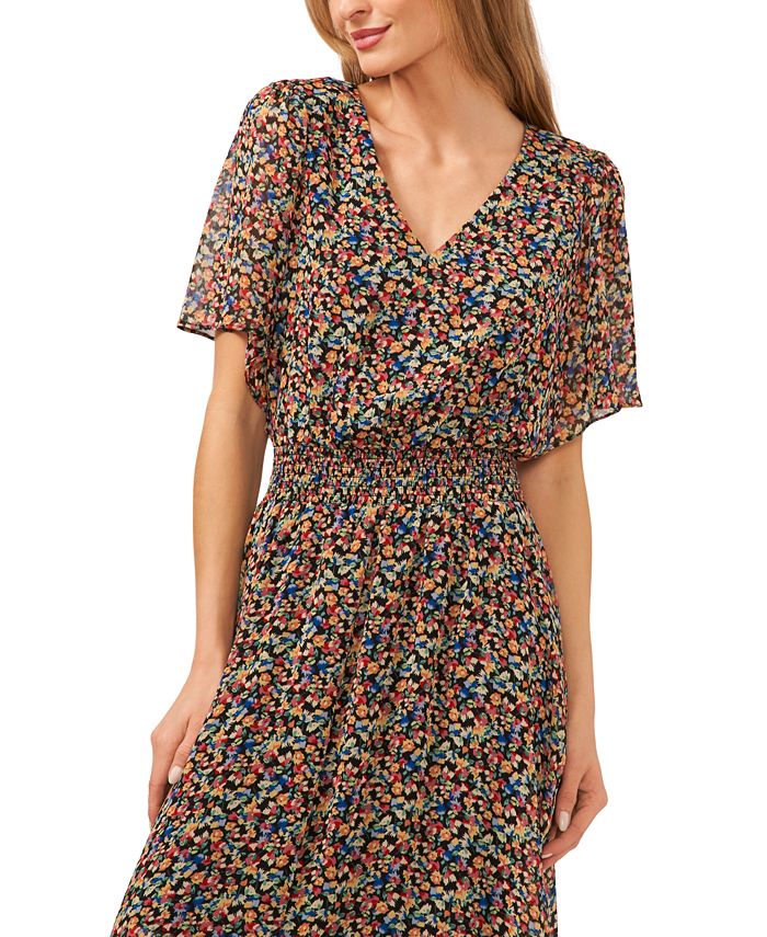 CeCe Women's Smocked Waist Flutter Sleeve Maxi Dress - Macy's