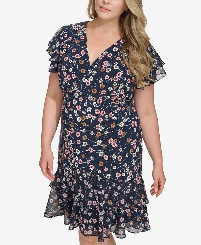 Tommy Hilfiger Plus Size Floral Print Ruffled A Line Dress Macy s