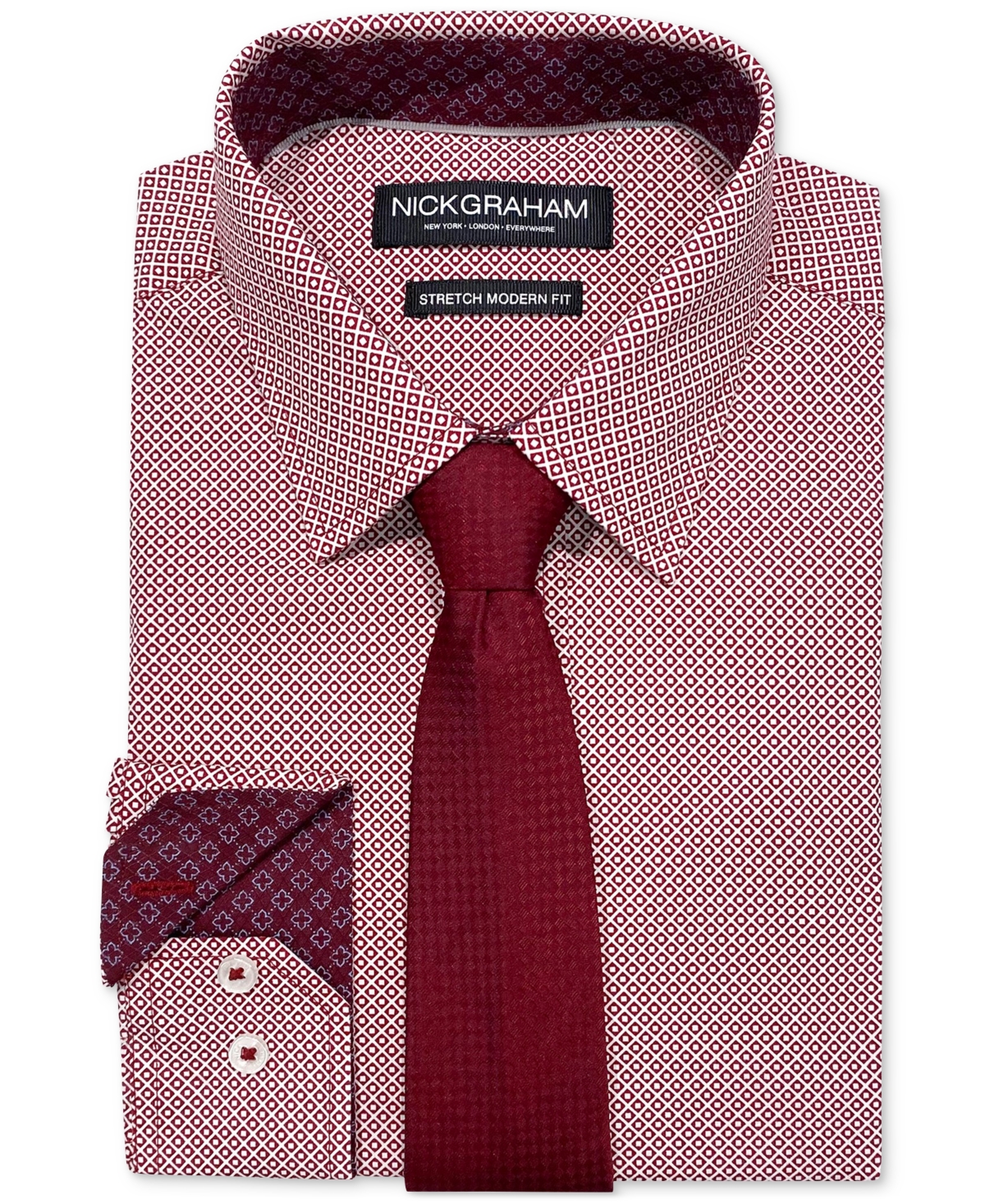 Nick Graham Men's Slim-fit Crossroads Squares Dress Shirt & Tie Set In Burgundy