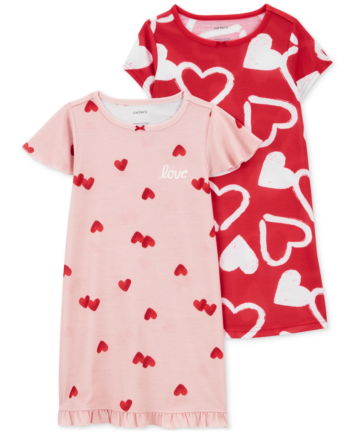 Carter's Kids' Big Girls Heart-print Nightgowns, Pack Of 2 In Pink,red