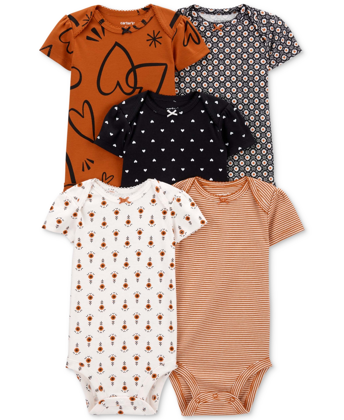 Carter's Baby Girls 5-pk. Printed Short-sleeve Bodysuits In Multi