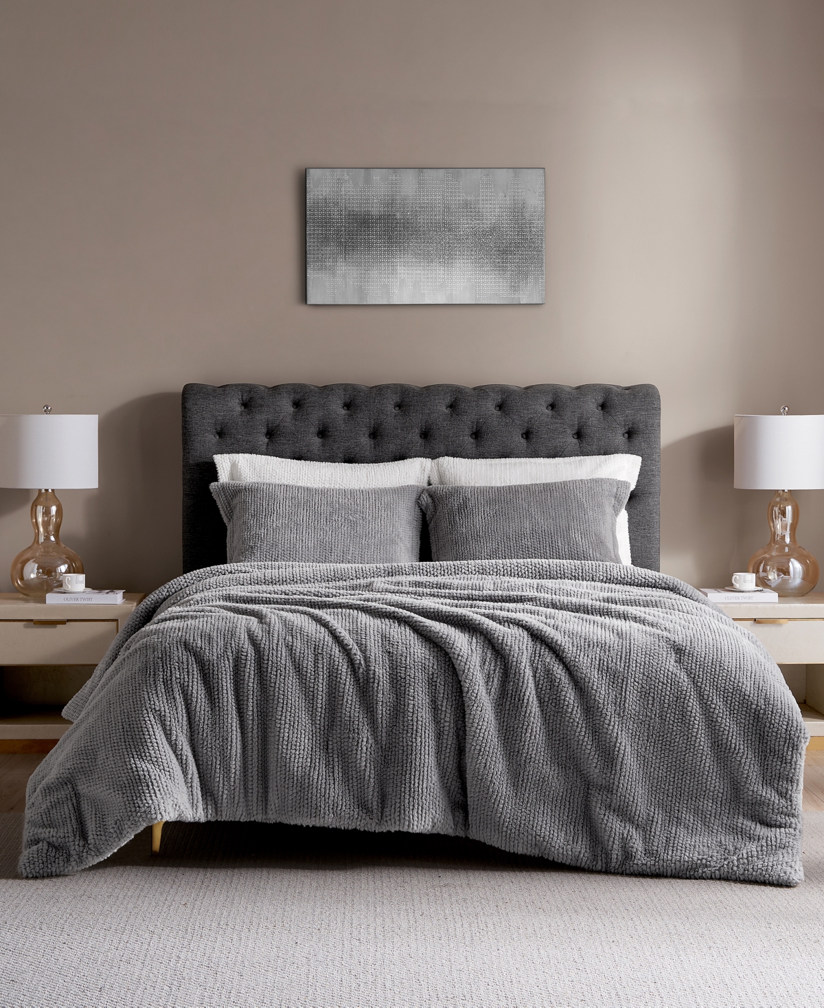 Royal Luxe Faux Fur To Mink Reversible 3 Piece Comforter Set, Full/queen In Gray