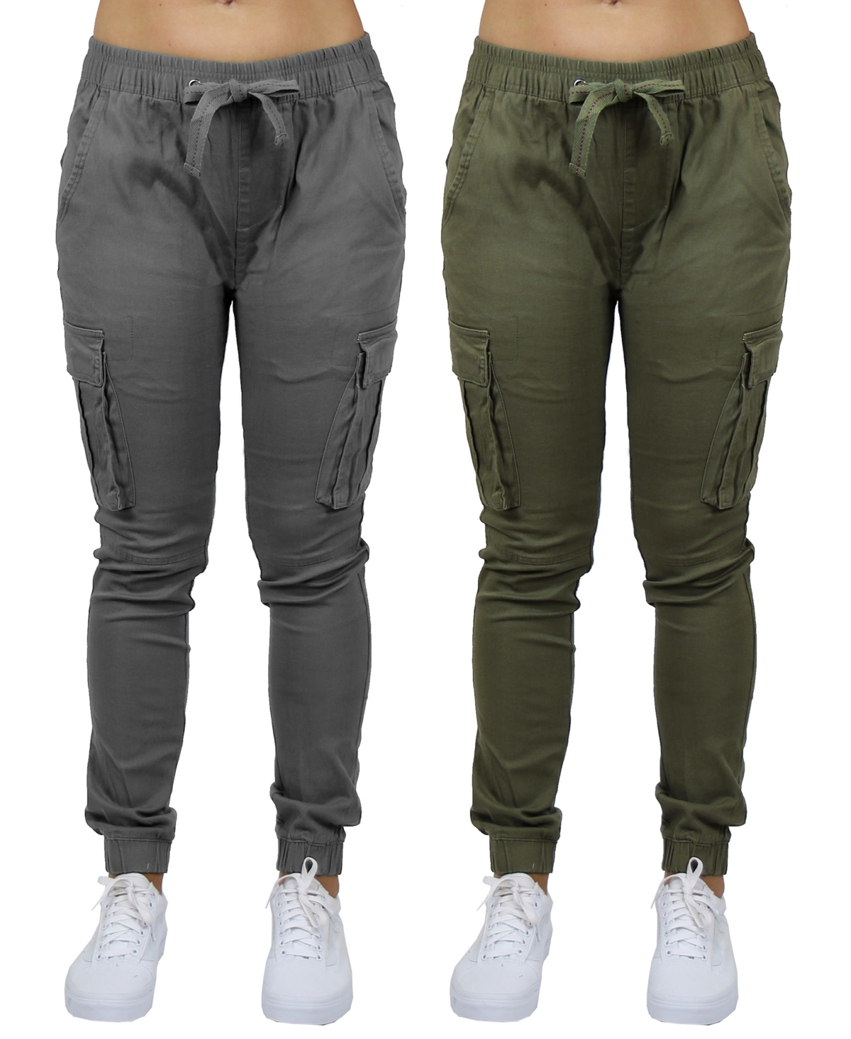 Galaxy By Harvic Women's Loose Fit Cotton Stretch Twill Cargo Joggers Set, 2 Pack In Gray,olive