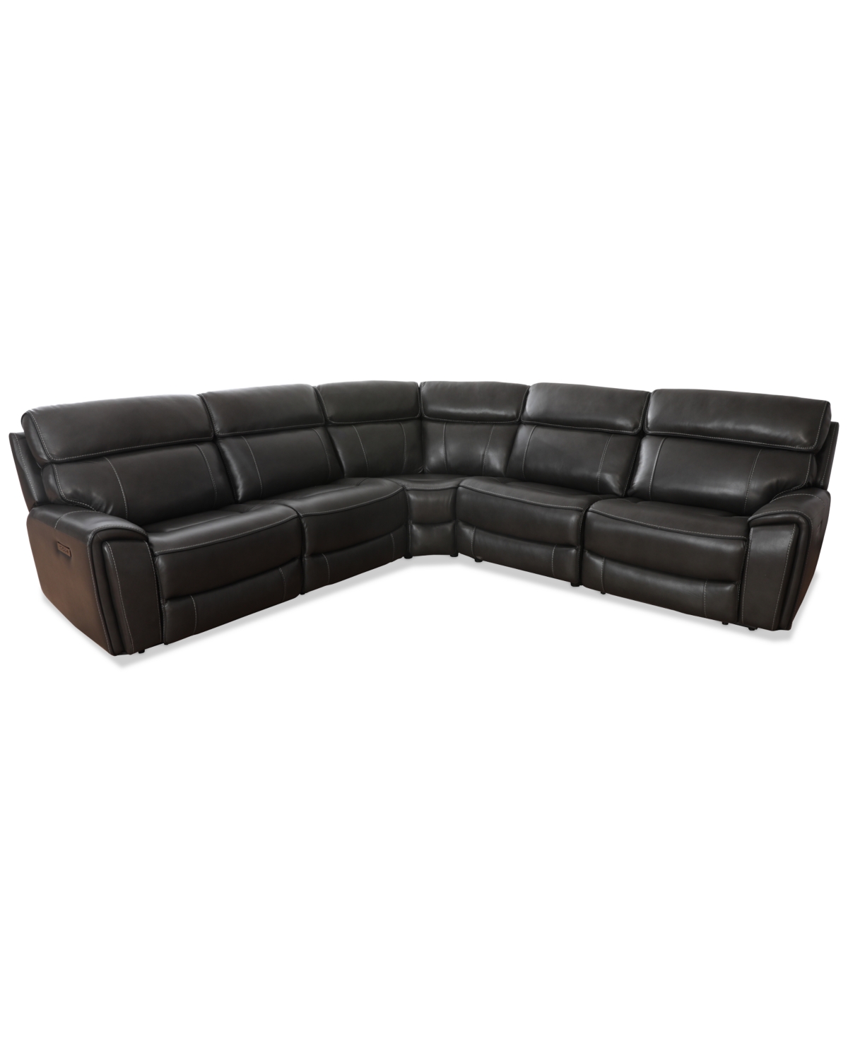 Macy's Hutchenson 119.5" 5-pc. Zero Gravity Leather Sectional With 2 Power Recliners, Created For  In Coffee