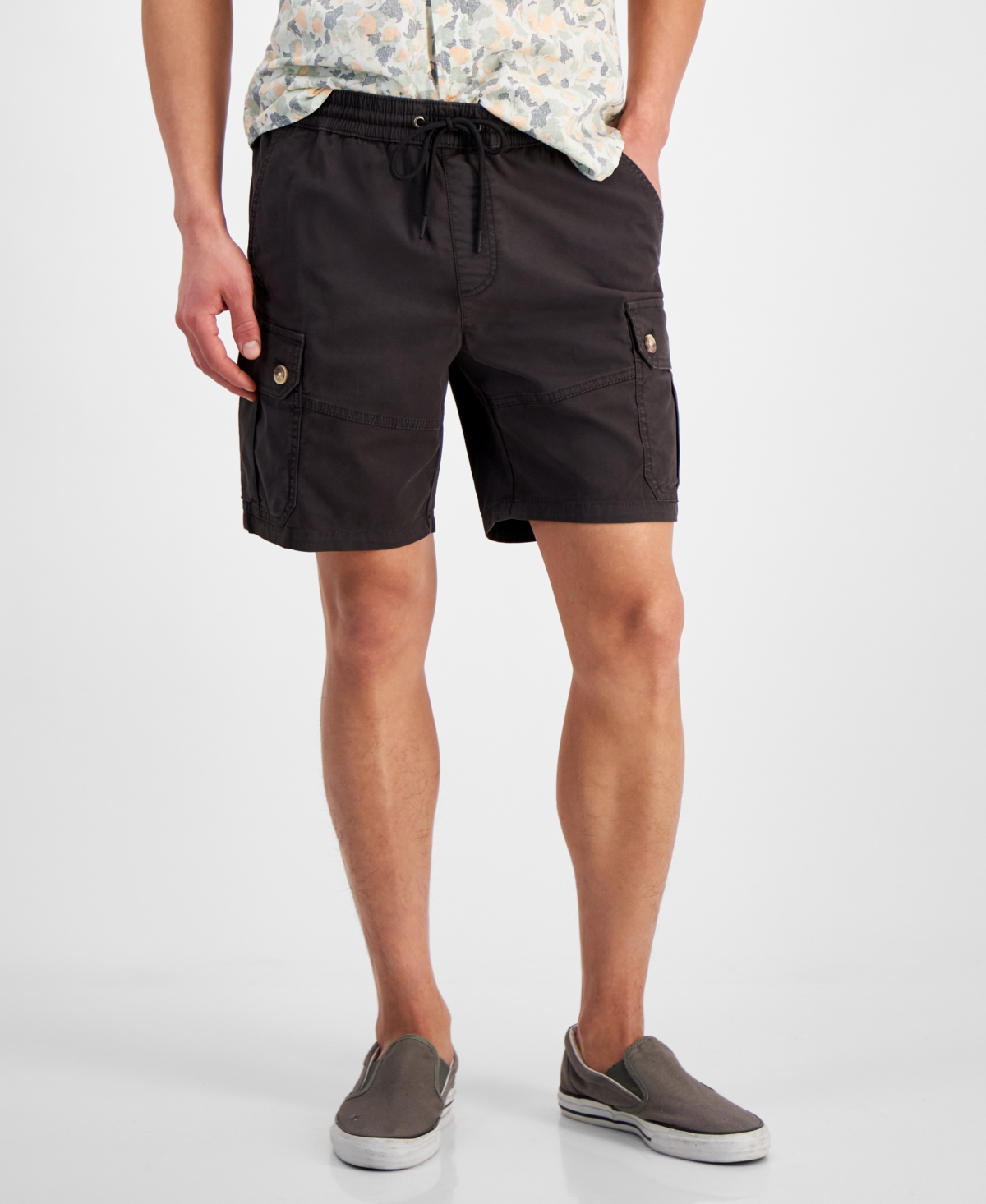 Sun + Stone Men's Relaxed Fit 8" Cargo Shorts, Created For Macy's In Black Shadow