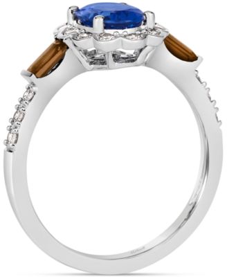 Blueberry Tanzanite (1 ct. t.w.), Chocolate Quartz (1/5 ct. t.w.) & Nude Diamond (1/4 ct. t.w.) Halo Ring in 14k White Gold