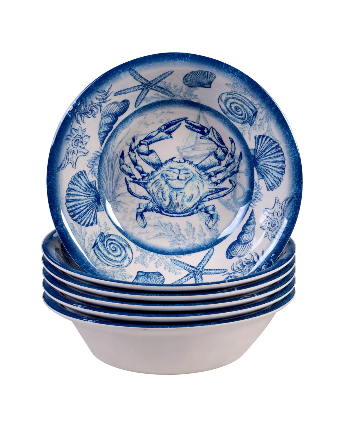 Certified International Oceanic Melamine 6-pc. All Purpose Bowls In Dark Blue,white