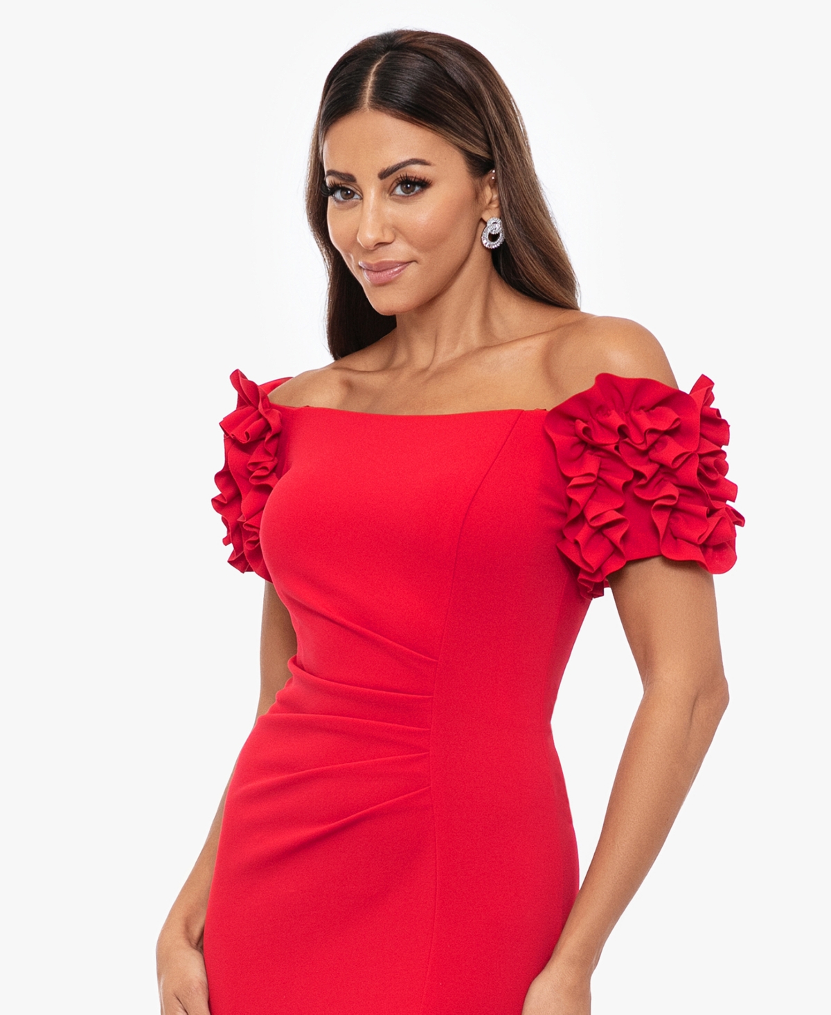 Xscape Petite Off-the-Shoulder Ruffle-Sleeve Gown