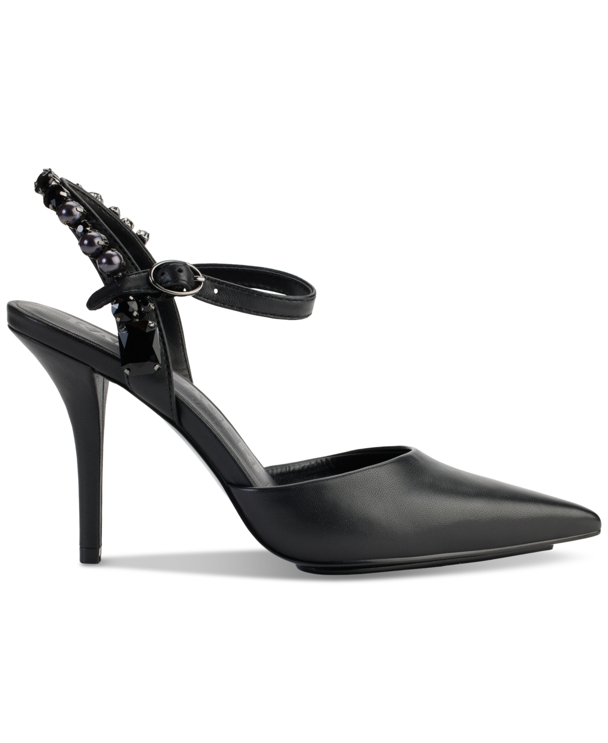 Shop Karl Lagerfeld Shelli Embellished Ankle-strap Pointed-toe Pumps In Black