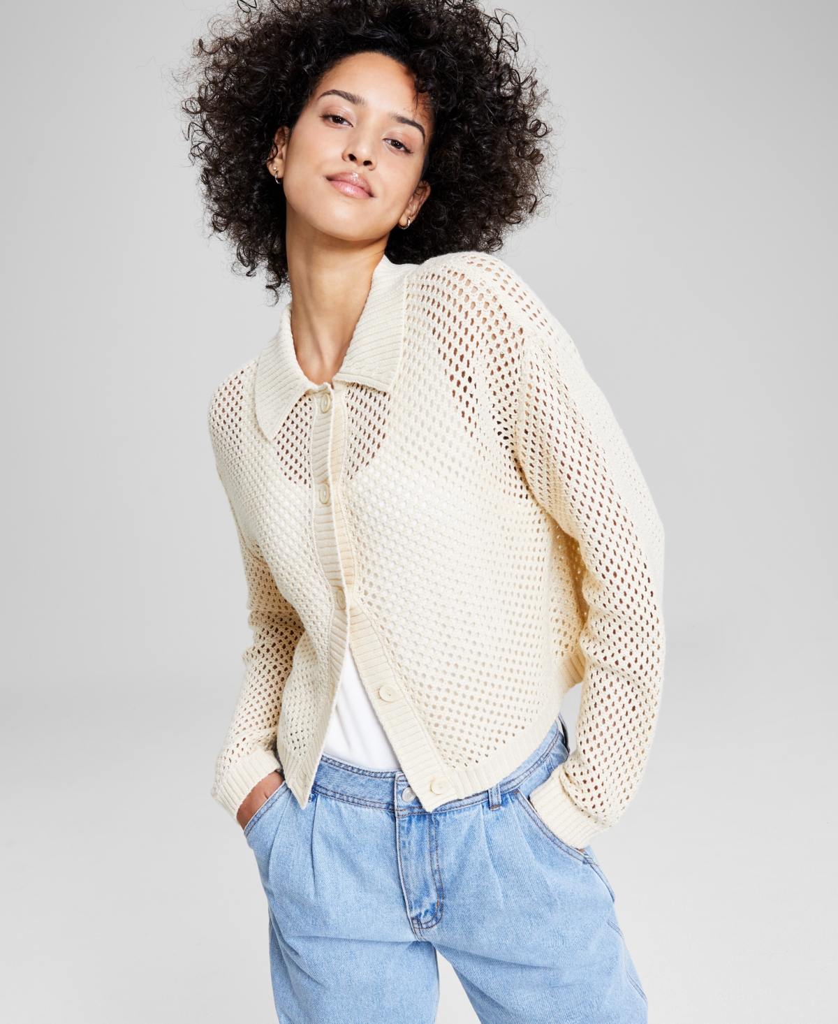 And Now This Women's Collared Cardigan Sweater, Created For Macy's In Bone