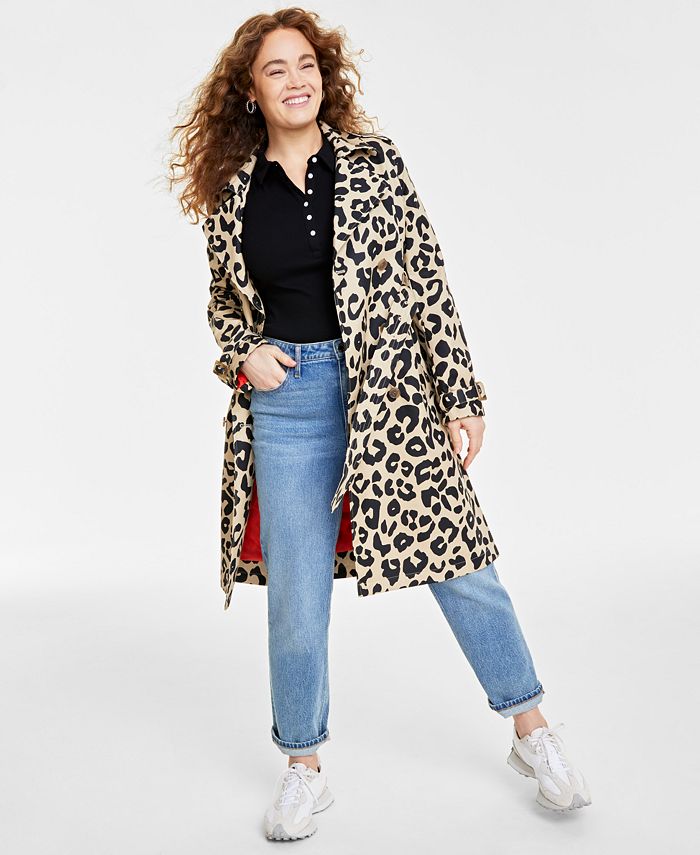 On 34th - Women's Bold Leopard-Print Classic Trench Coat