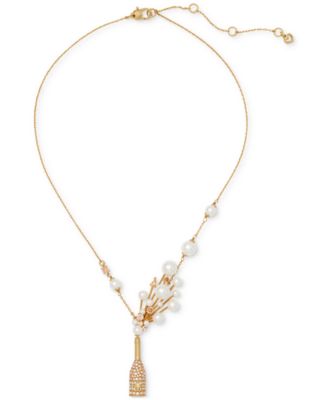 Gold-Tone Crystal & Imitation Pearl Champagne Statement Pendant Necklace, 15" + 3" extender