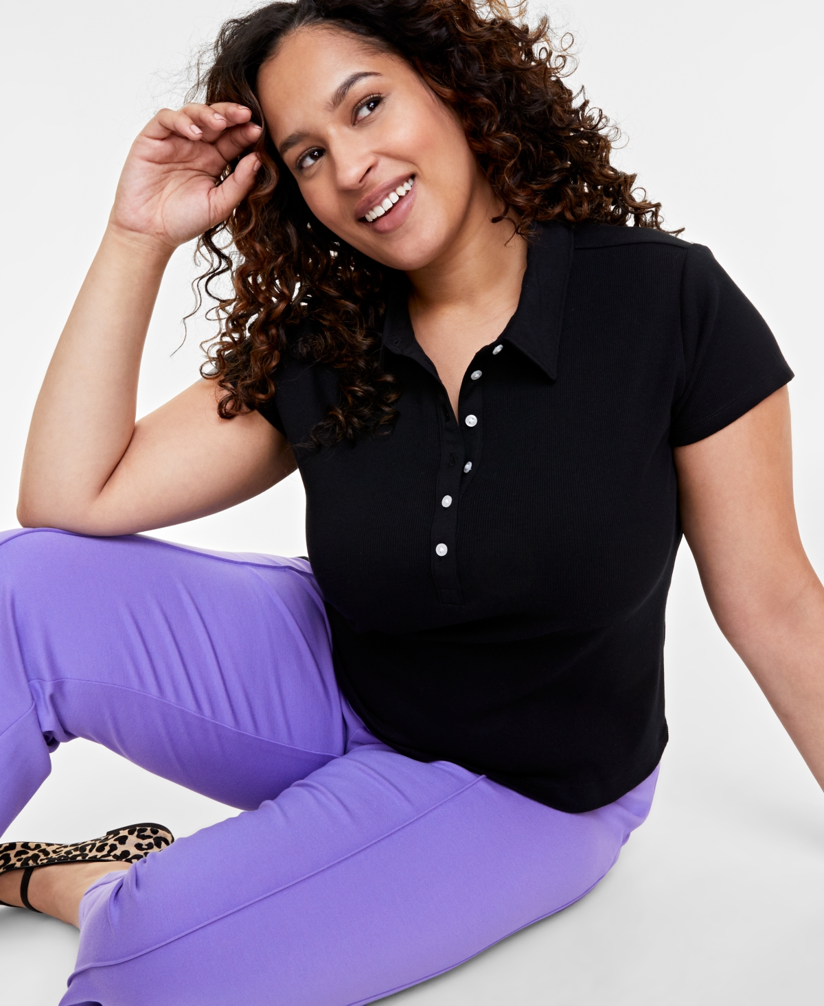 Trendy Plus Size Short-Sleeve Polo Top, Created for Macy's - Jazzy Pink