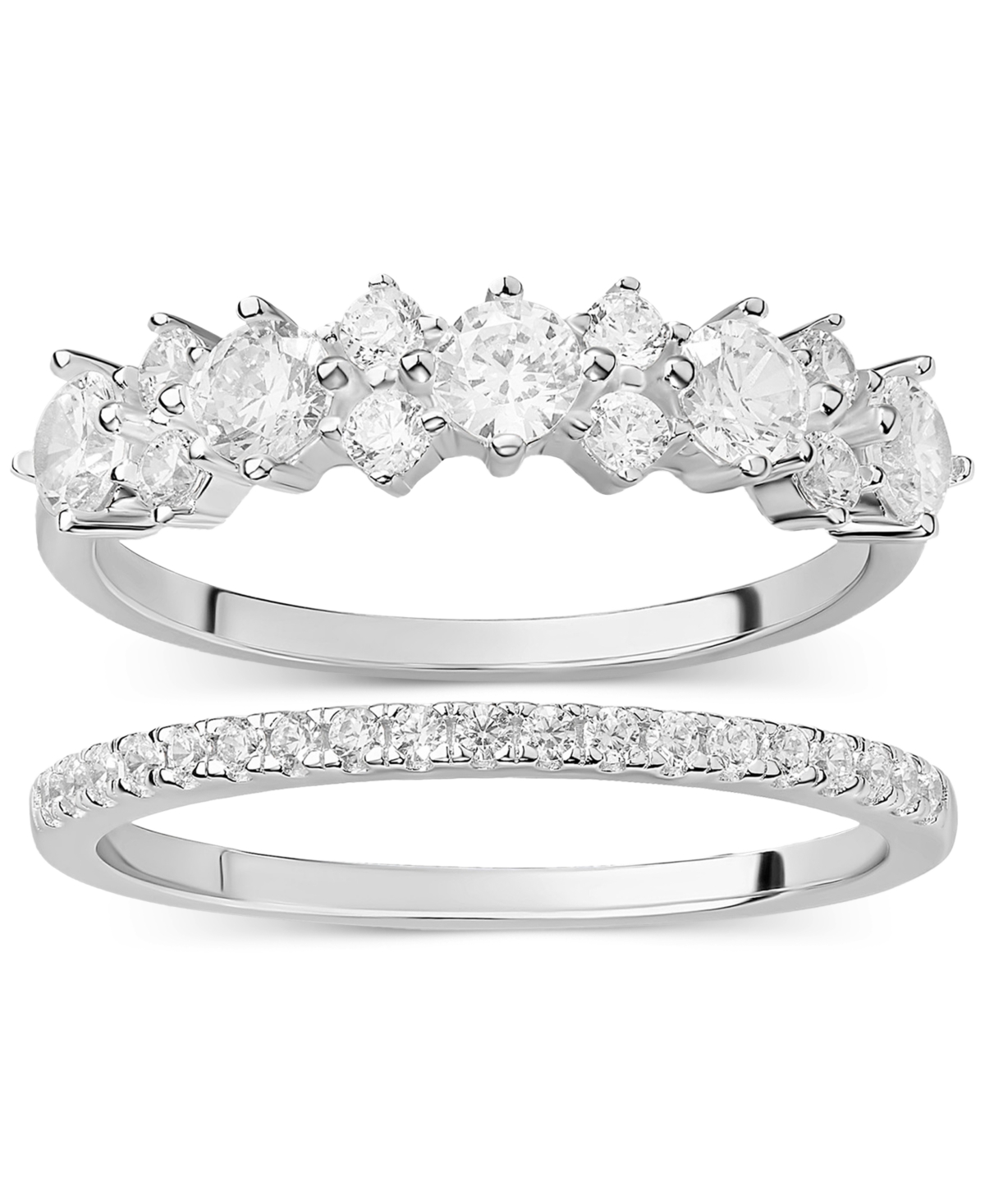 2-Pc. Set Cubic Zirconia Horizontal Cluster Ring & Fitted Band in Sterling Silver, Created for Macy's - Sterling Silver