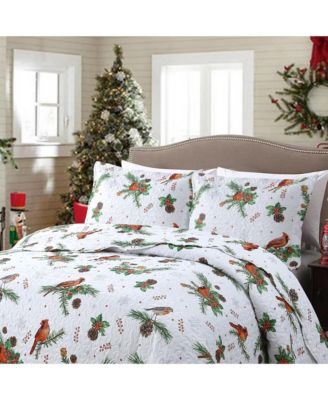 3 Pcs Winter Cardinals Christmas Quilt Bedspread Set C79 - Queen