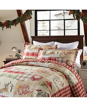 MarCielo 3 Piece Christmas Quilt Bedspread Set Rustic Cabin Lodge
