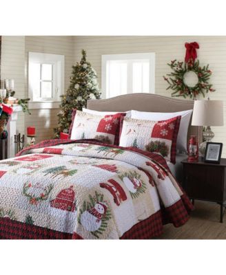 Christmas Snowman Reversible 3-Pc. Quilt Bedspread Set, King