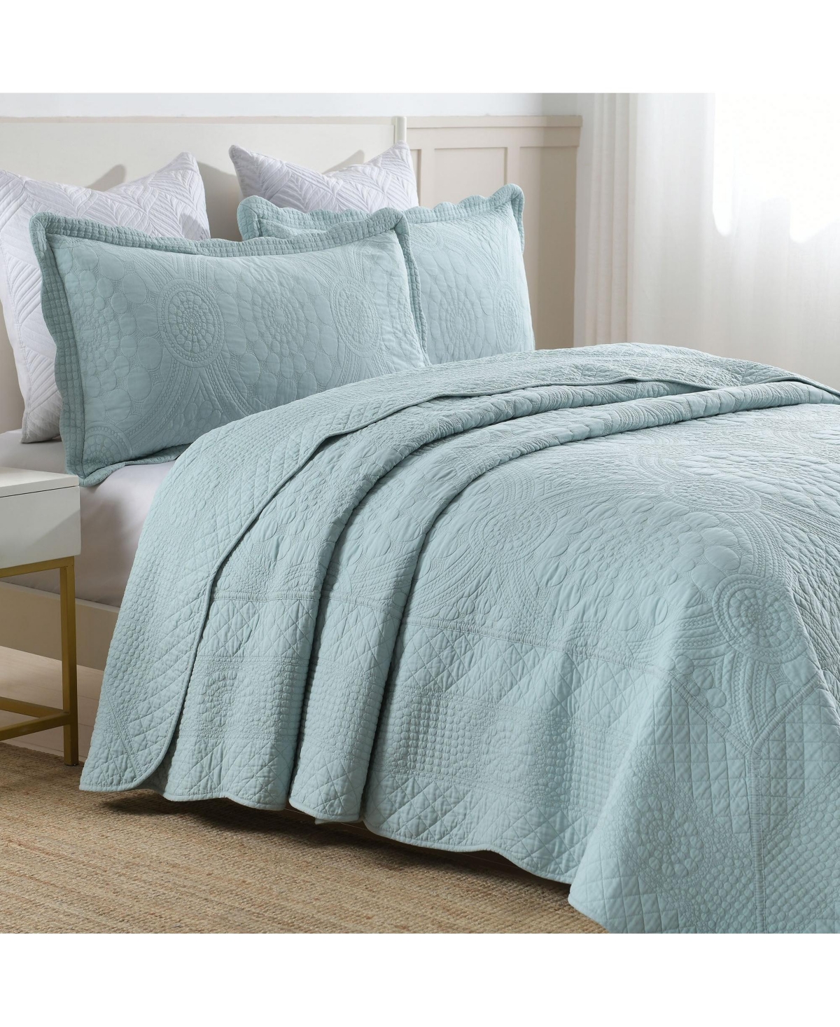 MarCielo 3 Pcs 100% Cotton Oversized Bedspread Quilt Set Embroidery Tf-Queen