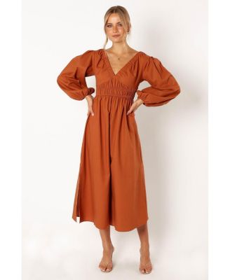 chinese dress ladies Orange Floral Long Sleeves Midi Dress – Gabi Swimwear main image 1