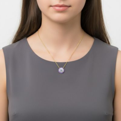 Teens 14k Yellow Gold with Cubic Zirconia Solitaire Blue Enamel Petite Halo Pendant Layering Necklace