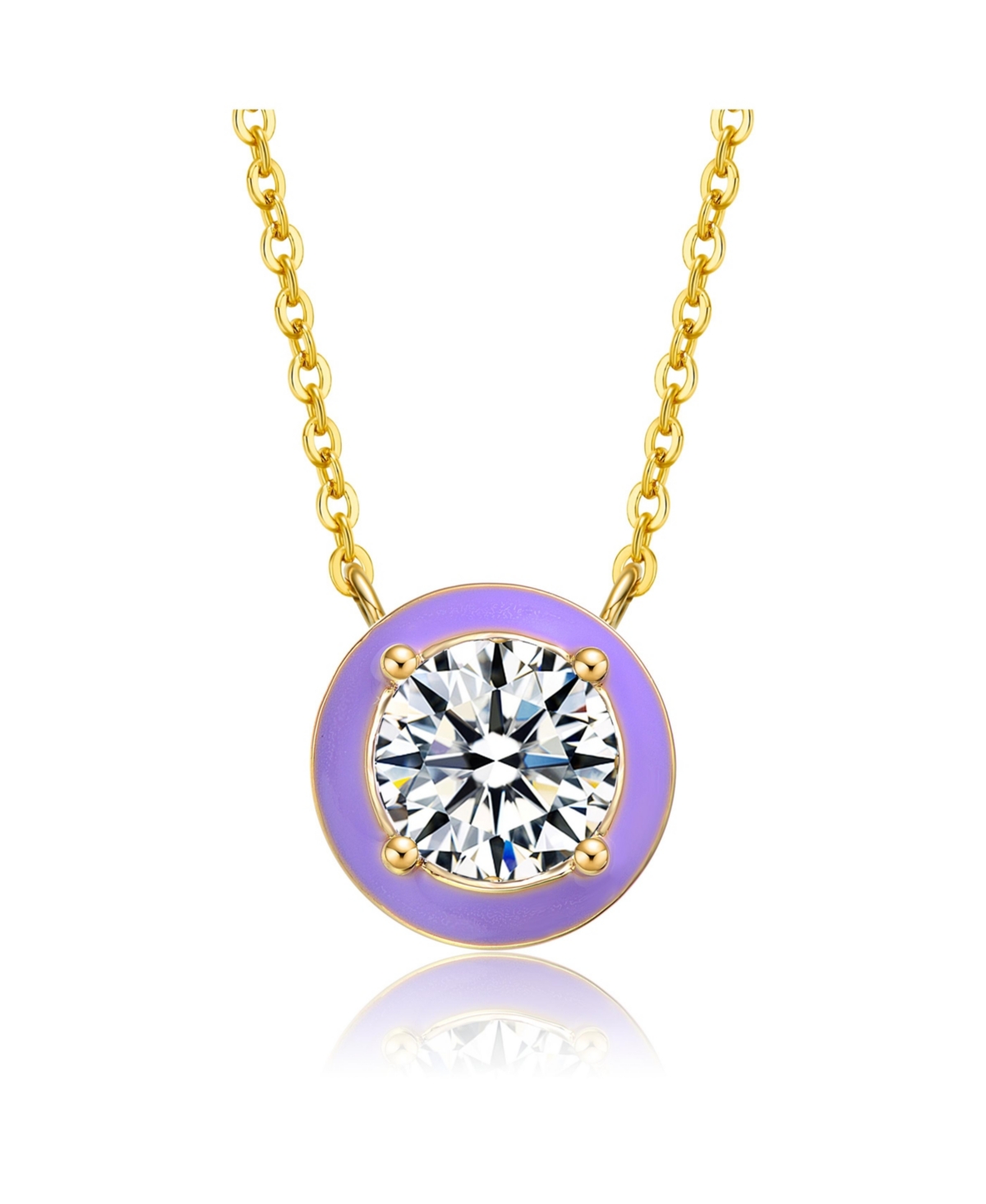 Teens 14k Yellow Gold with Cubic Zirconia Solitaire Blue Enamel Petite Halo Pendant Layering Necklace - Gold