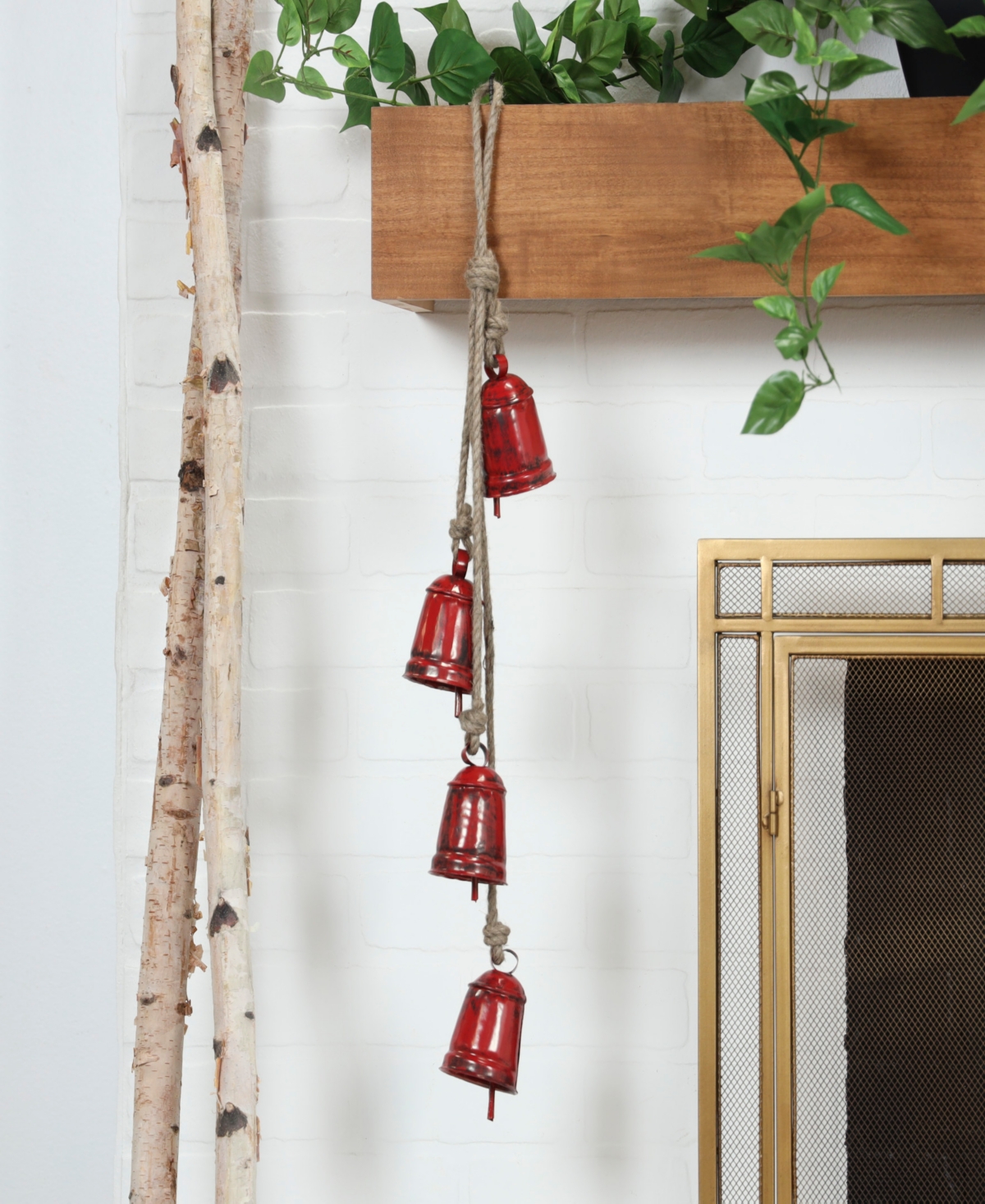 Rosemary Lane Metal Handmade Tibetan Inspired Decorative Cow Bell With Jute Hanging Rope, 4" X 3" X 29" In Red