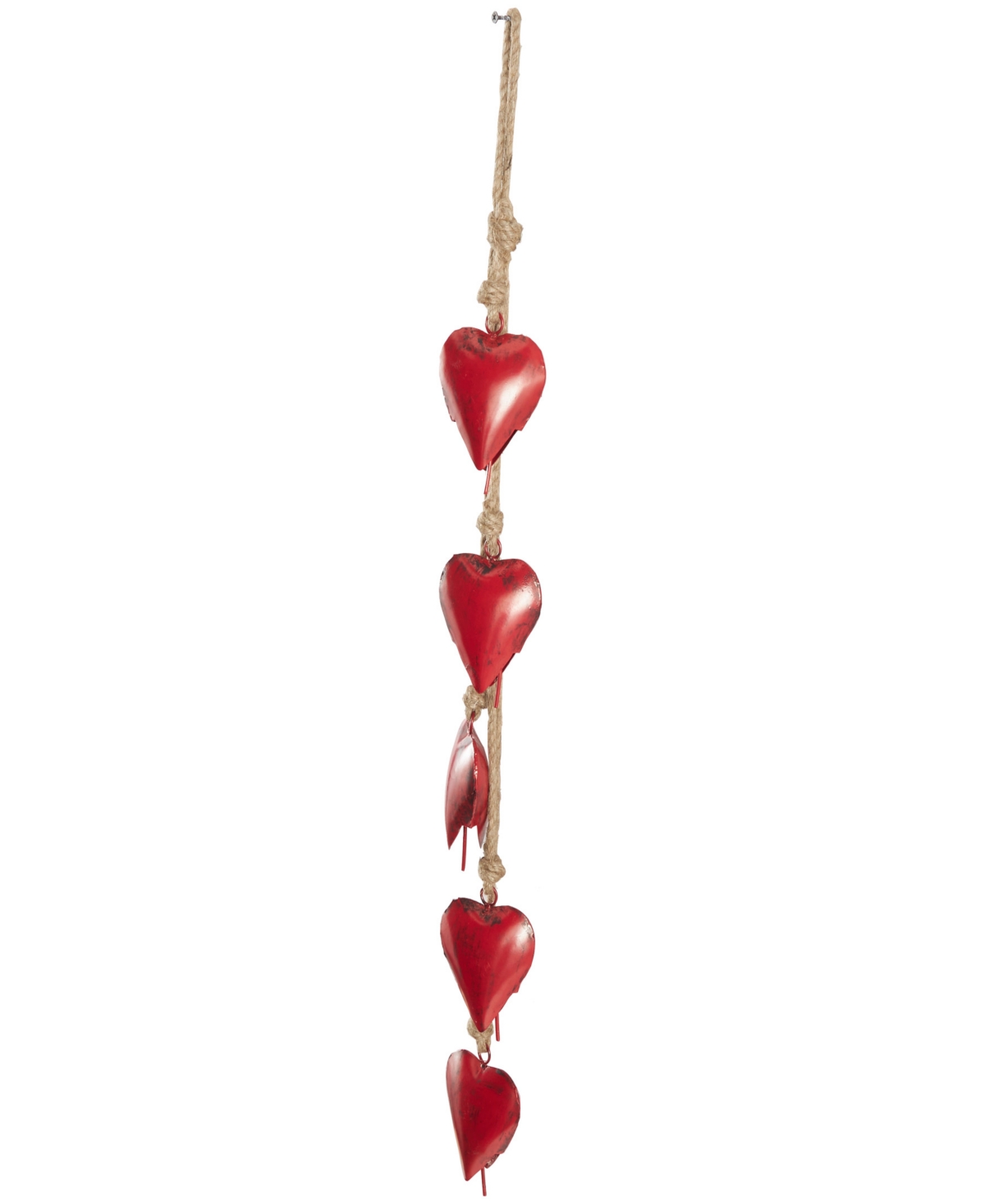 Rosemary Lane Metal Heart Decorative Bell With Jute Hanging Rope, 4" X 2" X 35" In Red