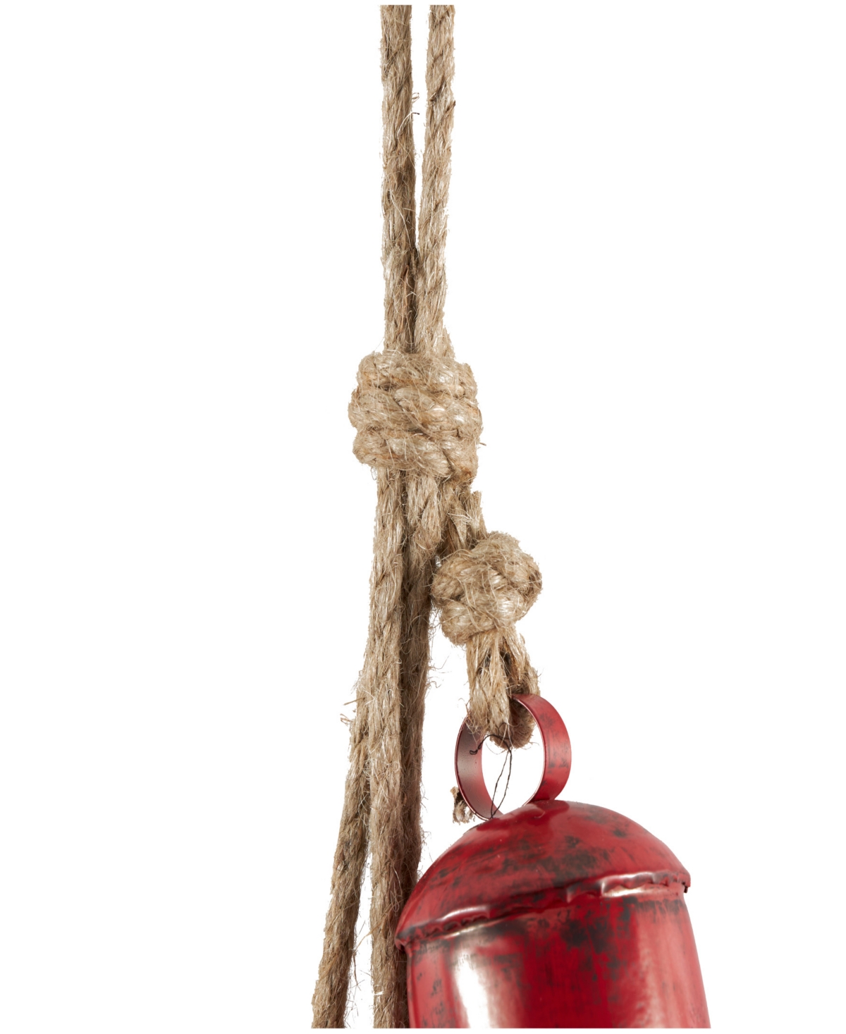 Rosemary Lane Metal Tibetan Inspired Decorative Cow Bell With Jute Hanging Rope, 4" X 3" X 29" In Red