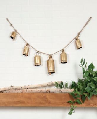 Metal Tibetan Inspired String Hanging Decorative Cow Bell with Jute Hanging Rope, 52" x 4" x 8"