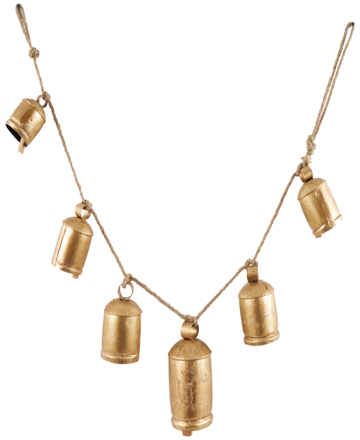 Rosemary Lane Metal Tibetan Inspired String Hanging Decorative Cow Bell With Jute Hanging Rope, 52" X 4" X 8" In Gold