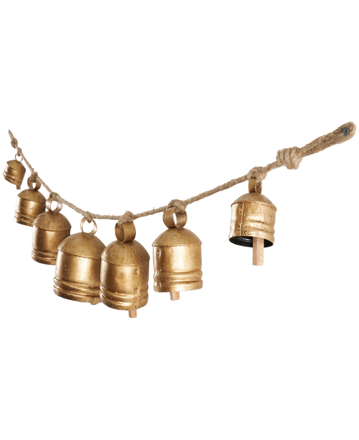 Rosemary Lane Metal Tibetan Inspired String Hanging Decorative Cow Bell With Jute Hanging Rope, 53" X 5" X 7" In Gold