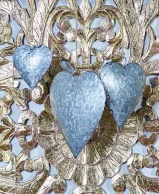 Metal Heart Tibetan Inspired Decorative Bell with Hanging Rope, Set Of 3 12", 17", 21"H