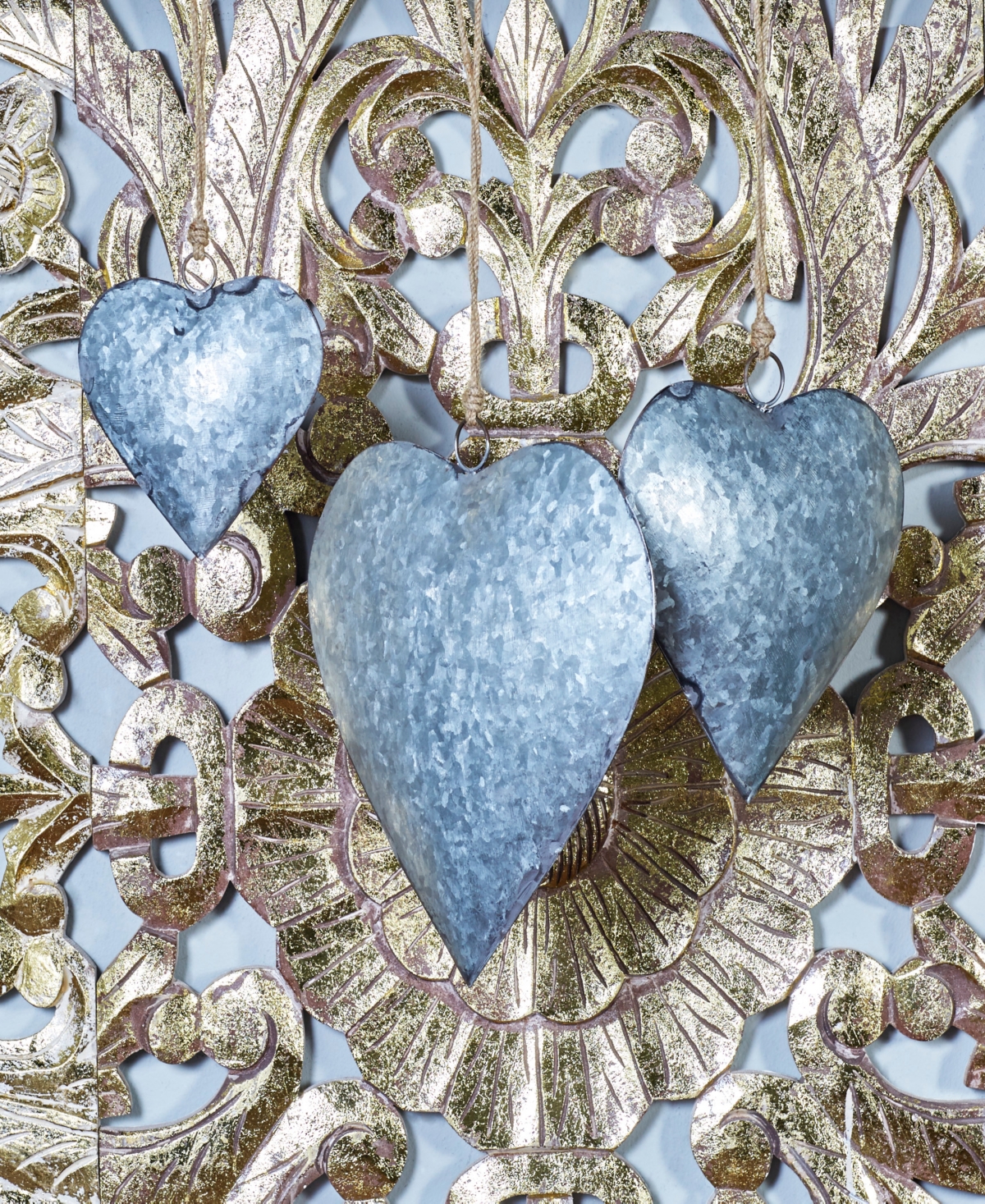 Rosemary Lane Metal Heart Tibetan Inspired Decorative Bell With Hanging Rope, Set Of 3 12", 17", 21"h In Gray