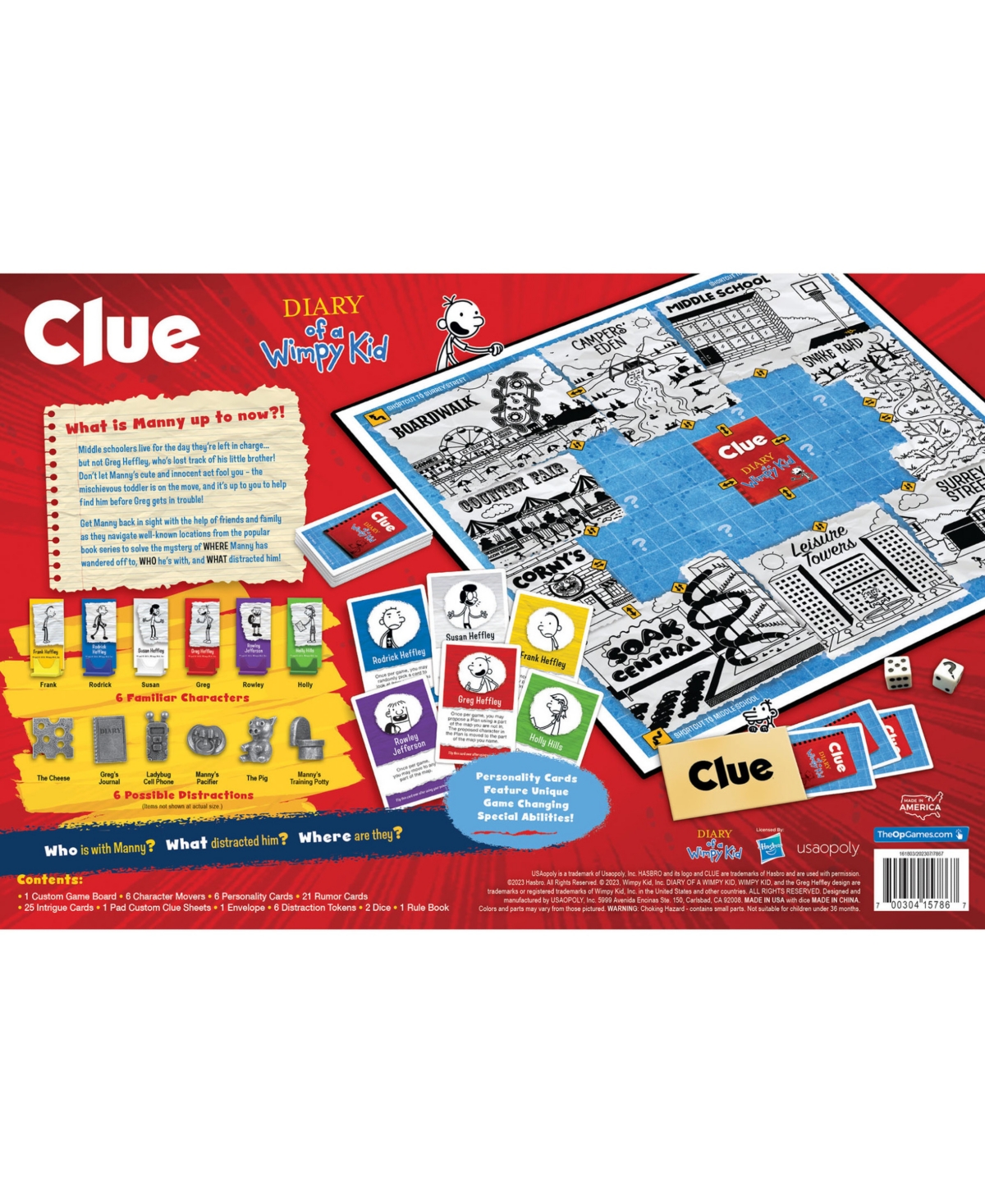 Clue Diary Of A Wimpy Kid Board Game With Custom Tokens, 69 Pieces In Multi