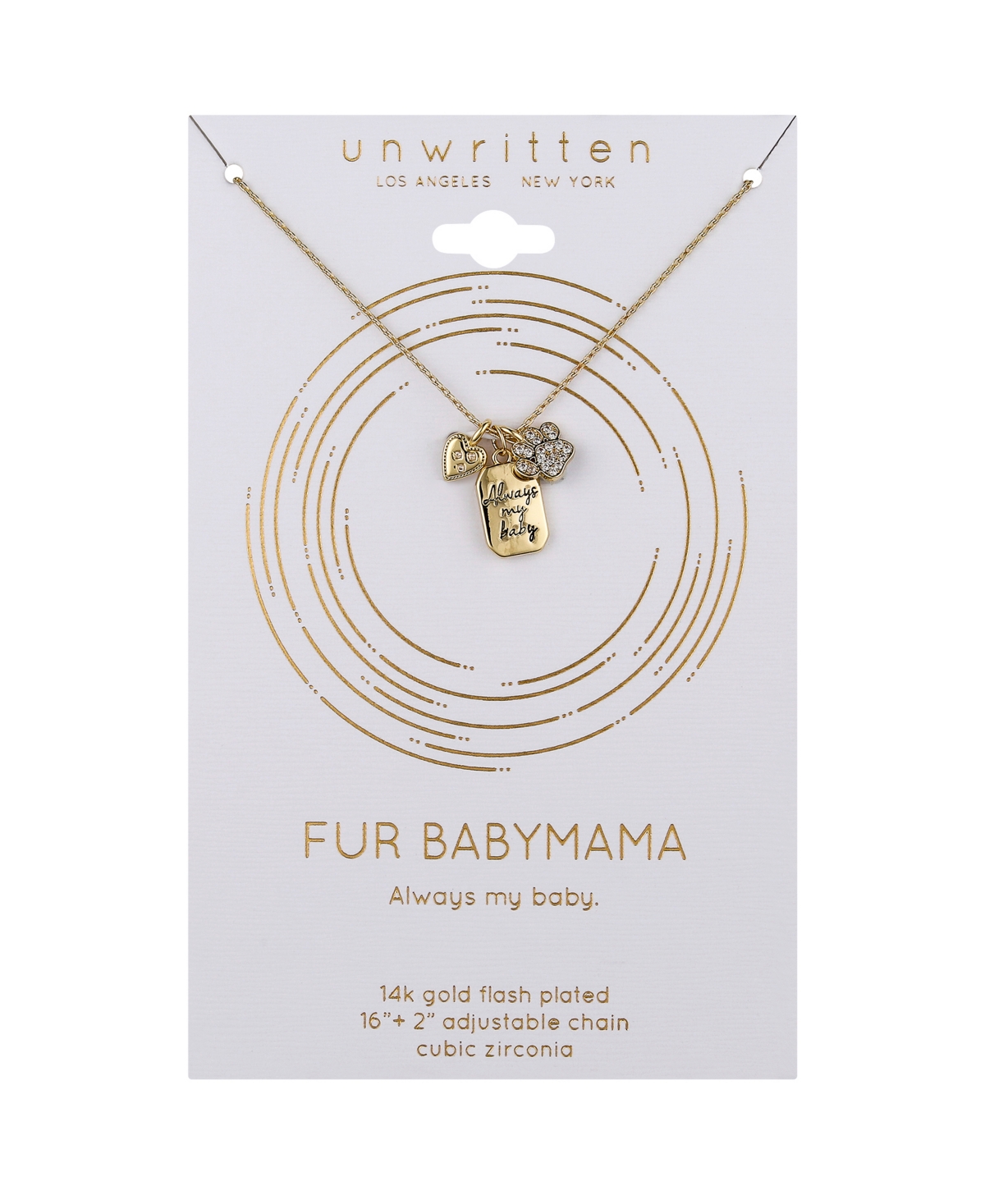 Unwritten Cubic Zirconia Paw and 14KFlash-Plated Always My Baby and Heart Pendant Necklace - Gold