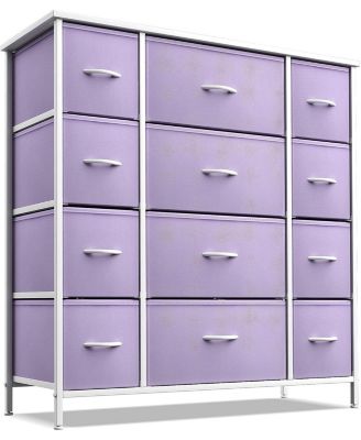 Dresser with 12 Drawers - Chest Organizer Unit with Steel Frame Wood Top and handle - Large Dresser for Bedroom, Hallway & etc