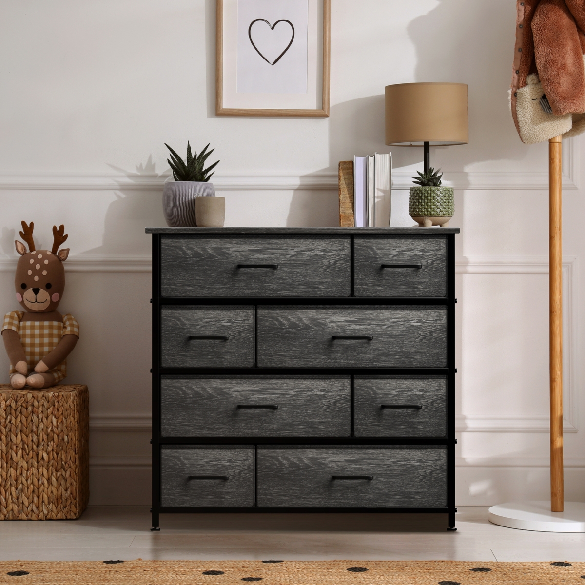 Sorbus Dresser with 8 Drawers - Storage Chest Organizer with Steel Frame, Wood Top, Handles, Fabric Bins (Watercolor)