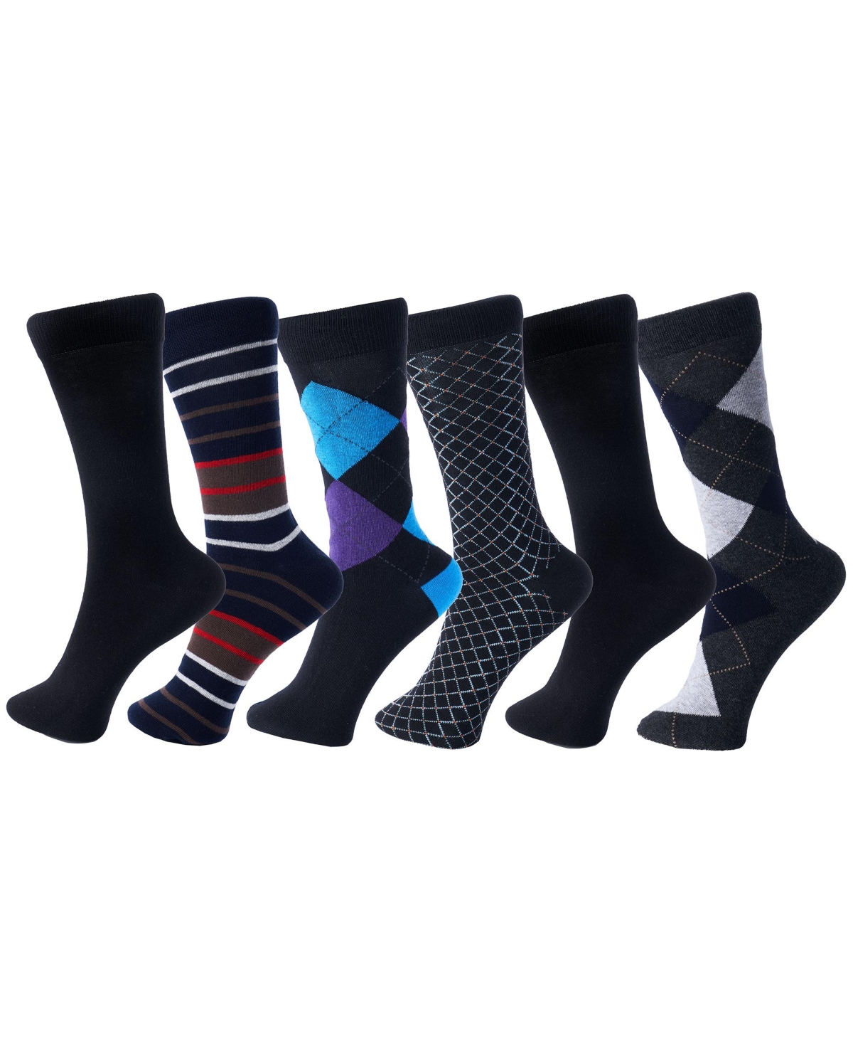 Alpine Swiss 6 Pack Mens Cotton Dress Socks Mid Calf Argyle Pattern Solids Set