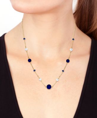 EFFY&reg; Lapis Lazuli, Freshwater Pearl (4-1/2mm), & Sapphire (3/8 ct. t.w.) 17" Collar Necklace in 14k Gold