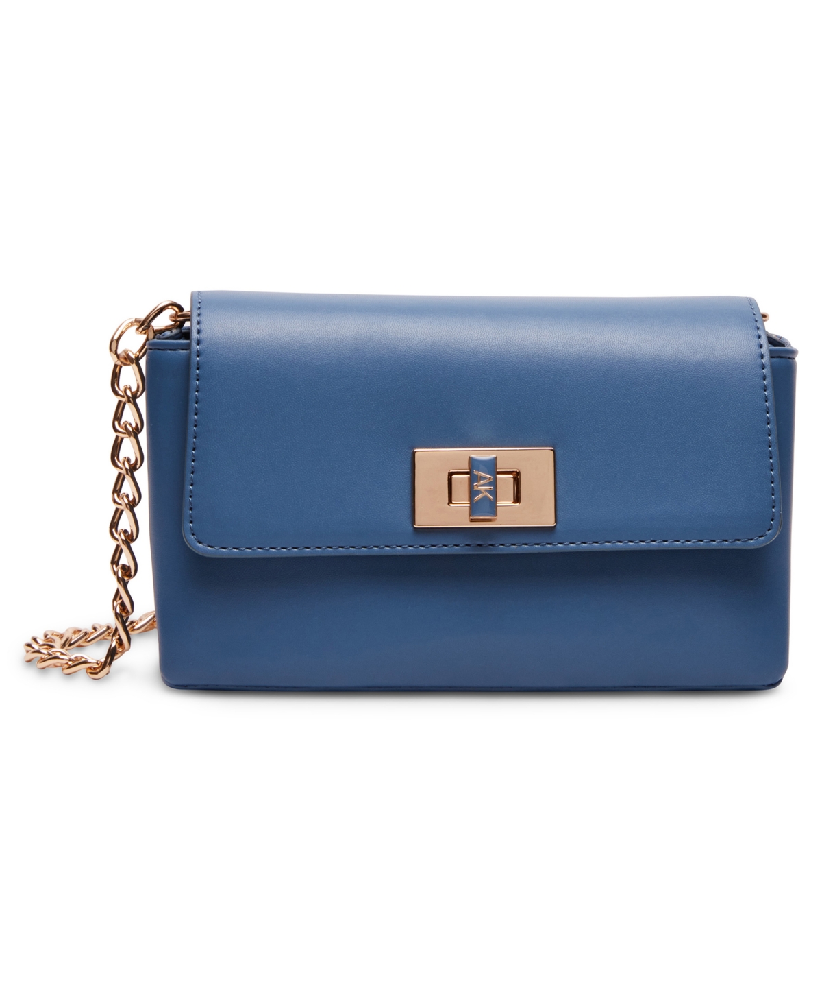 Anne Klein Mini Flap Shoulder Bag With Enamel Turn Lock In Blue