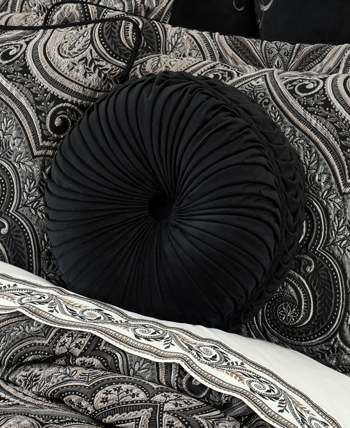 Shop Five Queens Court Davinci Tufted Decorative Pillow, 15" Round In Black