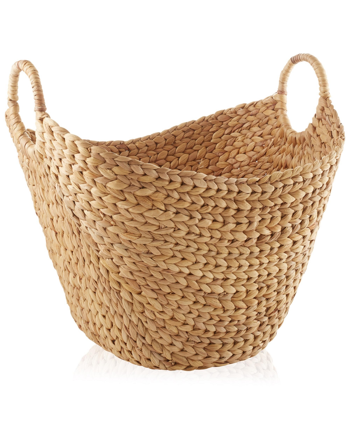 Large Laundry Boat Basket with Handles, Woven Water Hyacinth Storage Tote for Blankets, Bathroom, Bedroom, Living Room - Natural