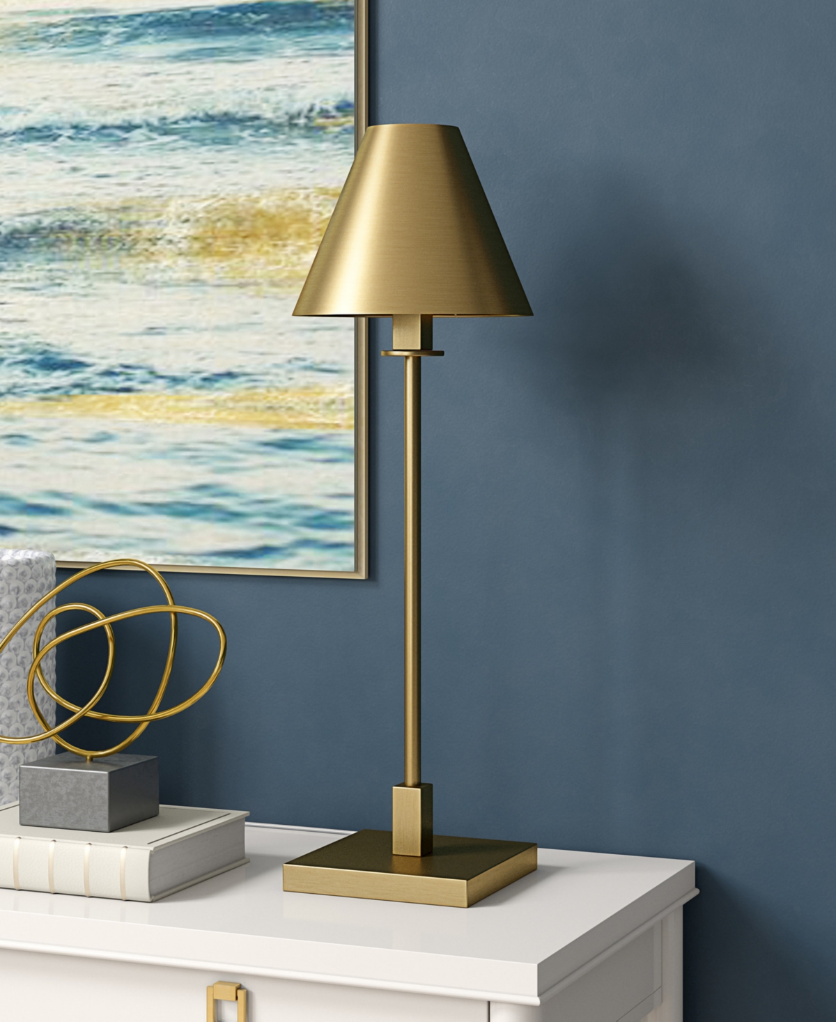 Shop Hudson & Canal Clement 28" Tall Table Lamp With Metal Shade In Brass