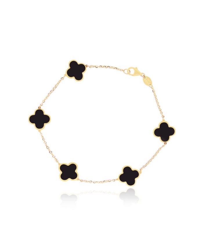 The Lovery Small Onyx Clover Bracelet 14K Yellow Gold