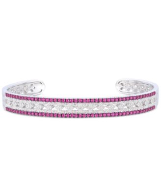 Sapphire (1-3/4 ct. t.w.) & Diamond (1/10 ct. t.w.) Bangle Bracelet in Sterling Silver (Also Available in Ruby & Emerald)