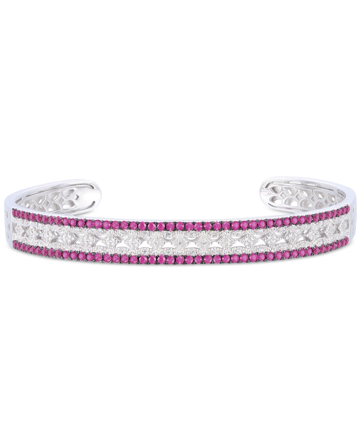 Sapphire (1-3/4 ct. t.w.) & Diamond (1/10 ct. t.w.) Bangle Bracelet in Sterling Silver (Also Available & Emerald) - Ruby