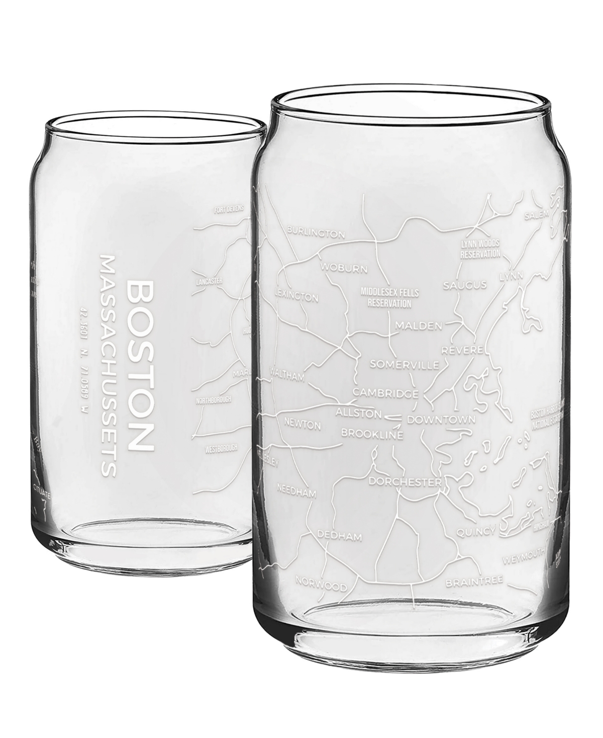 Narbo The Can Boston Map 16 oz Everyday Glassware, Set Of 2 In White