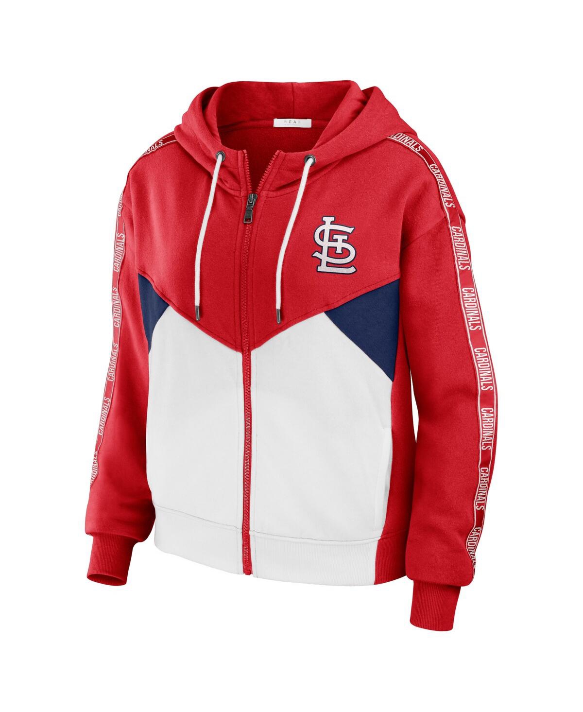 Wear By Erin Andrews Women's  Red, White St. Louis Cardinals Color Block Full-zip Hoodie In Red,white