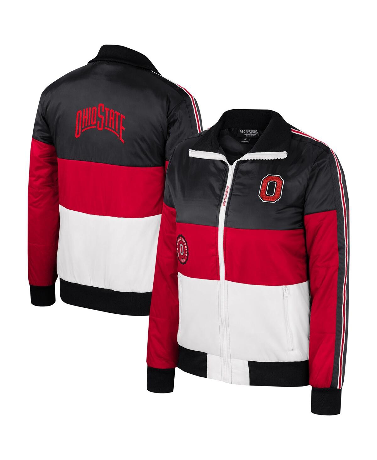 Women's The Wild Collective Scarlet Ohio State Buckeyes Color-Block Puffer Full-Zip Jacket - Scarlet